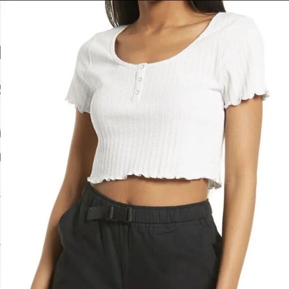 BP | Pointelle Rib Crop Henley - Picture 1 of 3